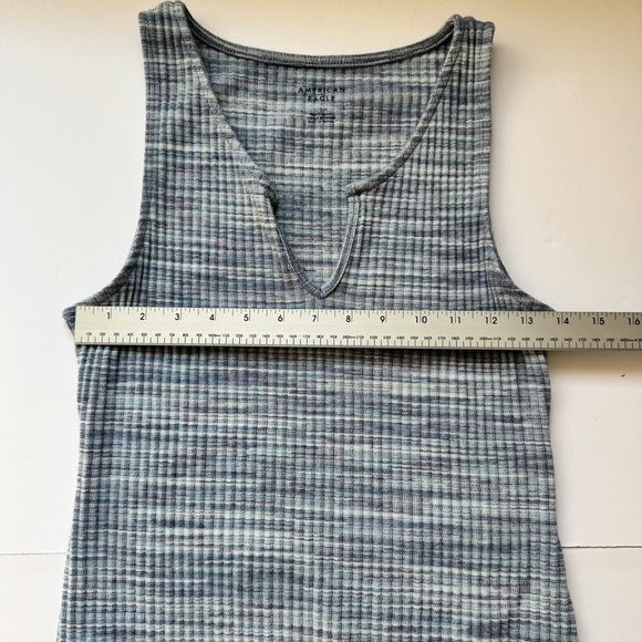American Eagle AEO Dress Stretch Jersey Knit Ribbed Blue Heathered Comfy Sz L - Picture 9 of 13